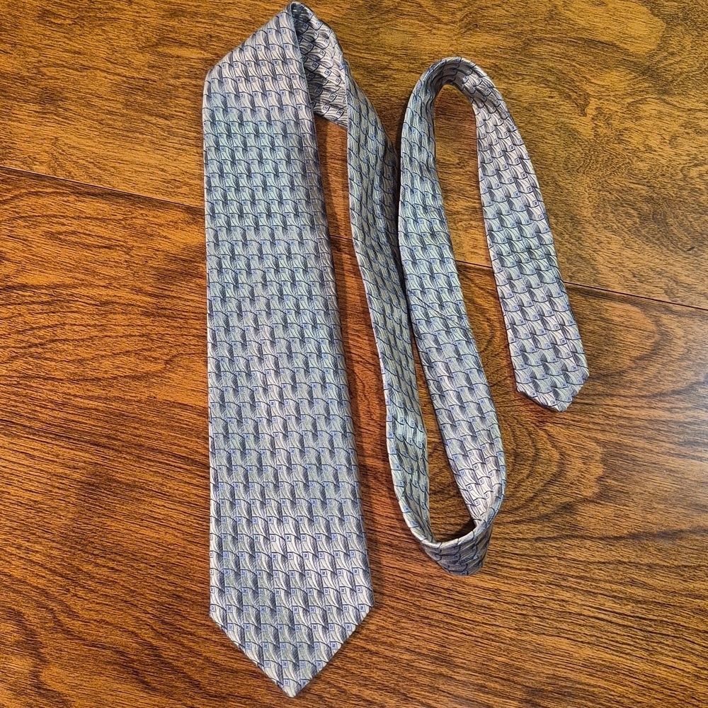 ERMENEGILDO ZEGNA Geometric Patterned 100% Silk Neck Tie Italy